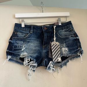 Zara Trafaluc Premium Wash Denim Mini Shorts NWT
